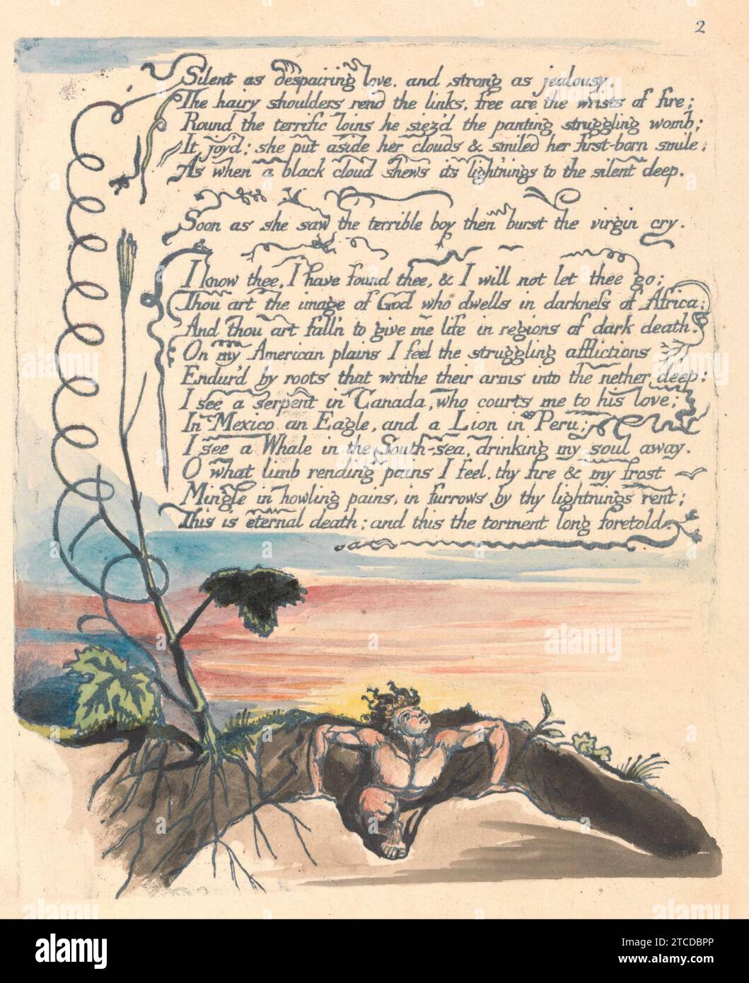 William Blake - America. A Prophecy, Plate 4, ''Silent as despairing love....'' Stock Photo