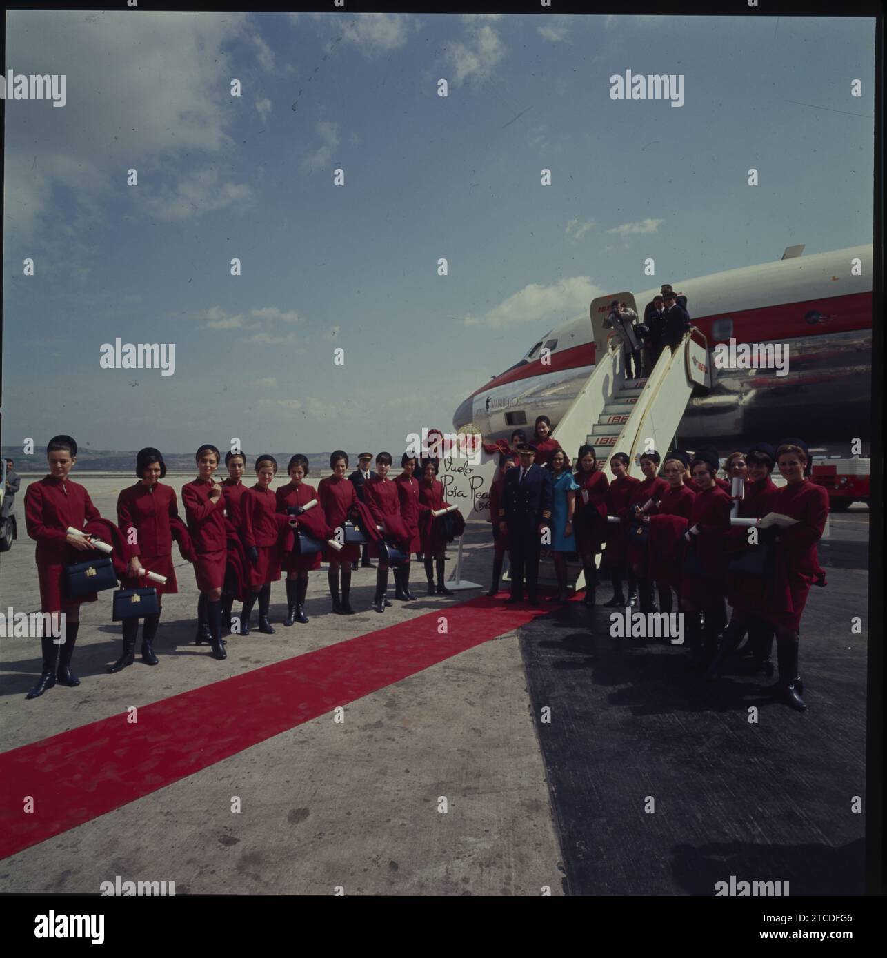 Barajas Airport, Madrid, April 1968. The newly graduated stewardesses present the new uniforms of the Iberia company, designed by Pertegaz. Credit: Album / Archivo ABC Stock Photo
