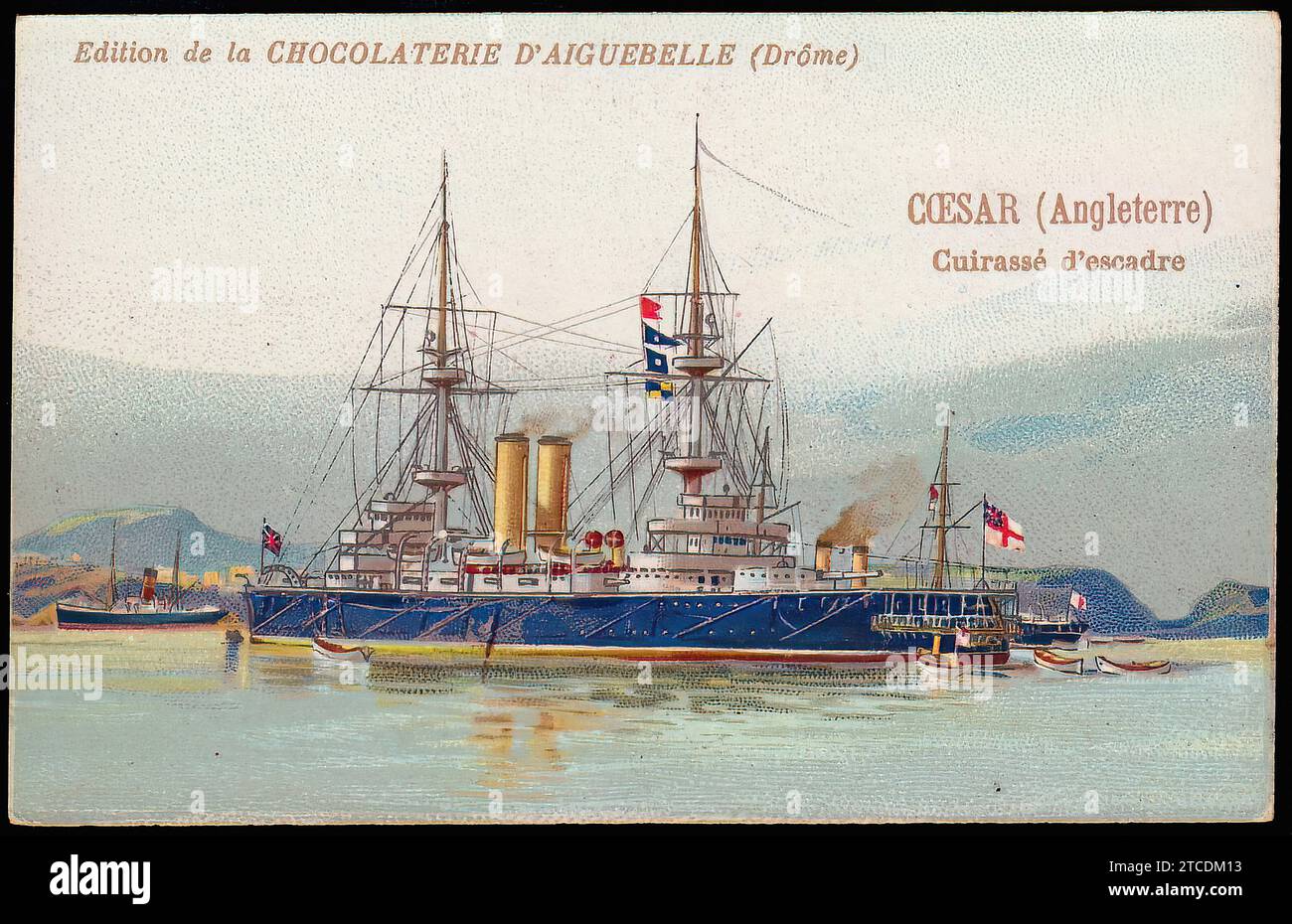 British Battleship, HMS Caesar - Vintage French Tradecard Stock Photo
