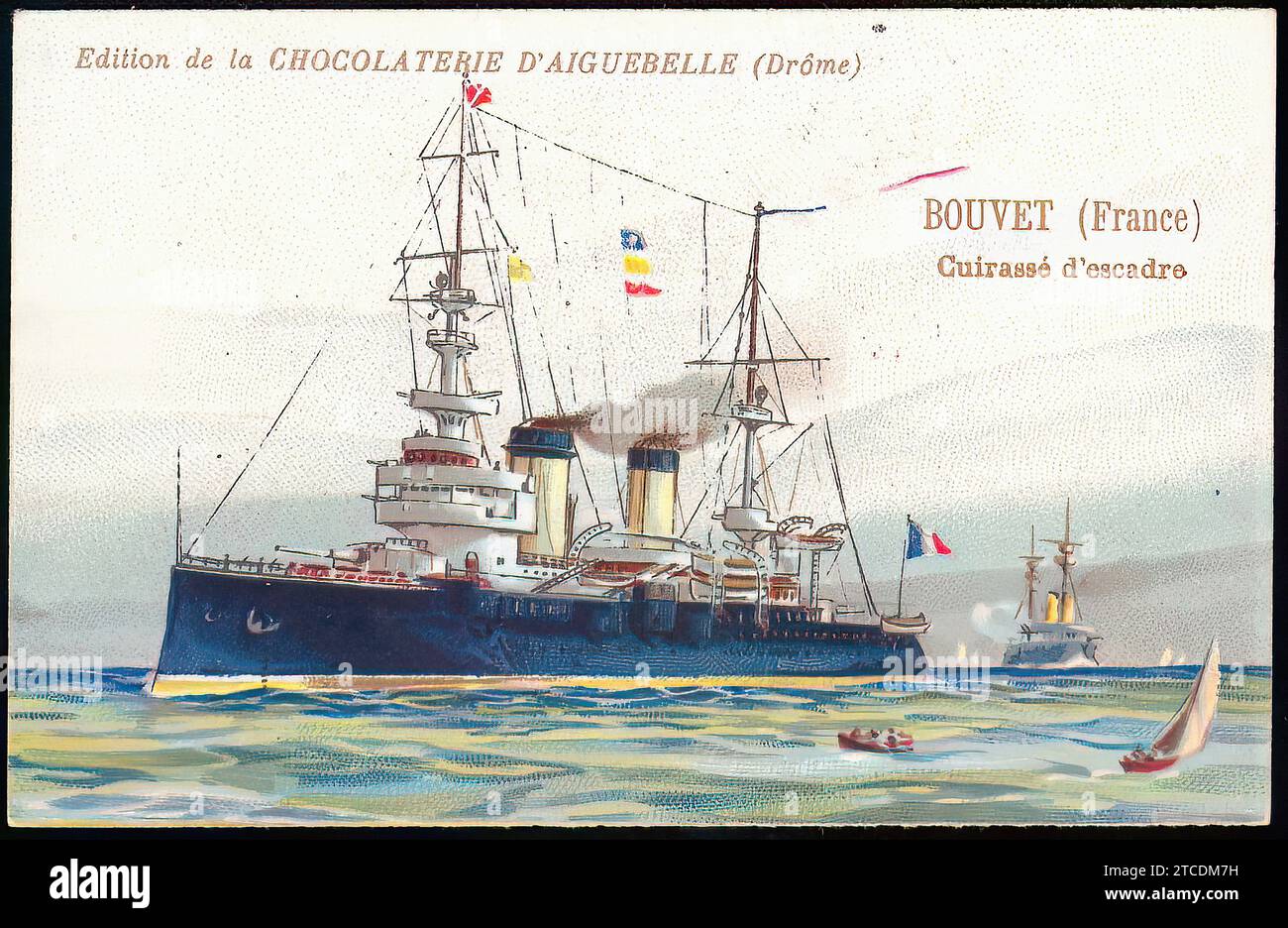 French Warship,  Bouvet  - Vintage French Tradecard Stock Photo