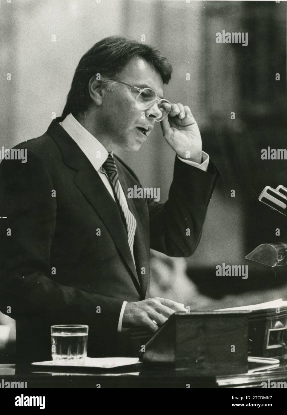 Madrid, 07/22/1986. Investiture session. In the image, Felipe González during his speech. Photo: Álvaro García Pelayo. ARCHDC. Credit: Album / Archivo ABC / Álvaro García Pelayo Stock Photo