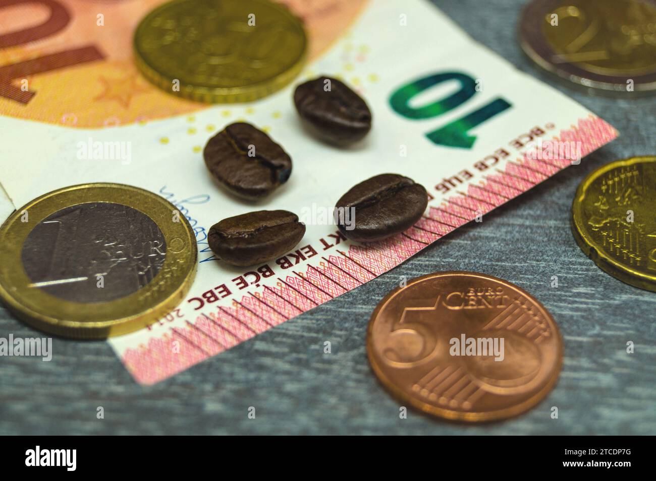 coffee beans with Euro, price increase of coffee Stock Photo Alamy