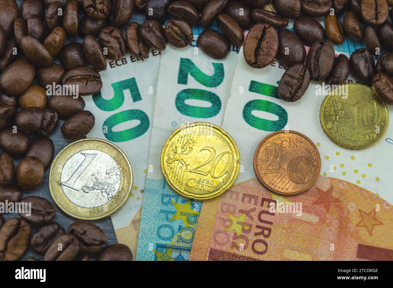 coffee beans with Euro, price increase of coffee Stock Photo Alamy