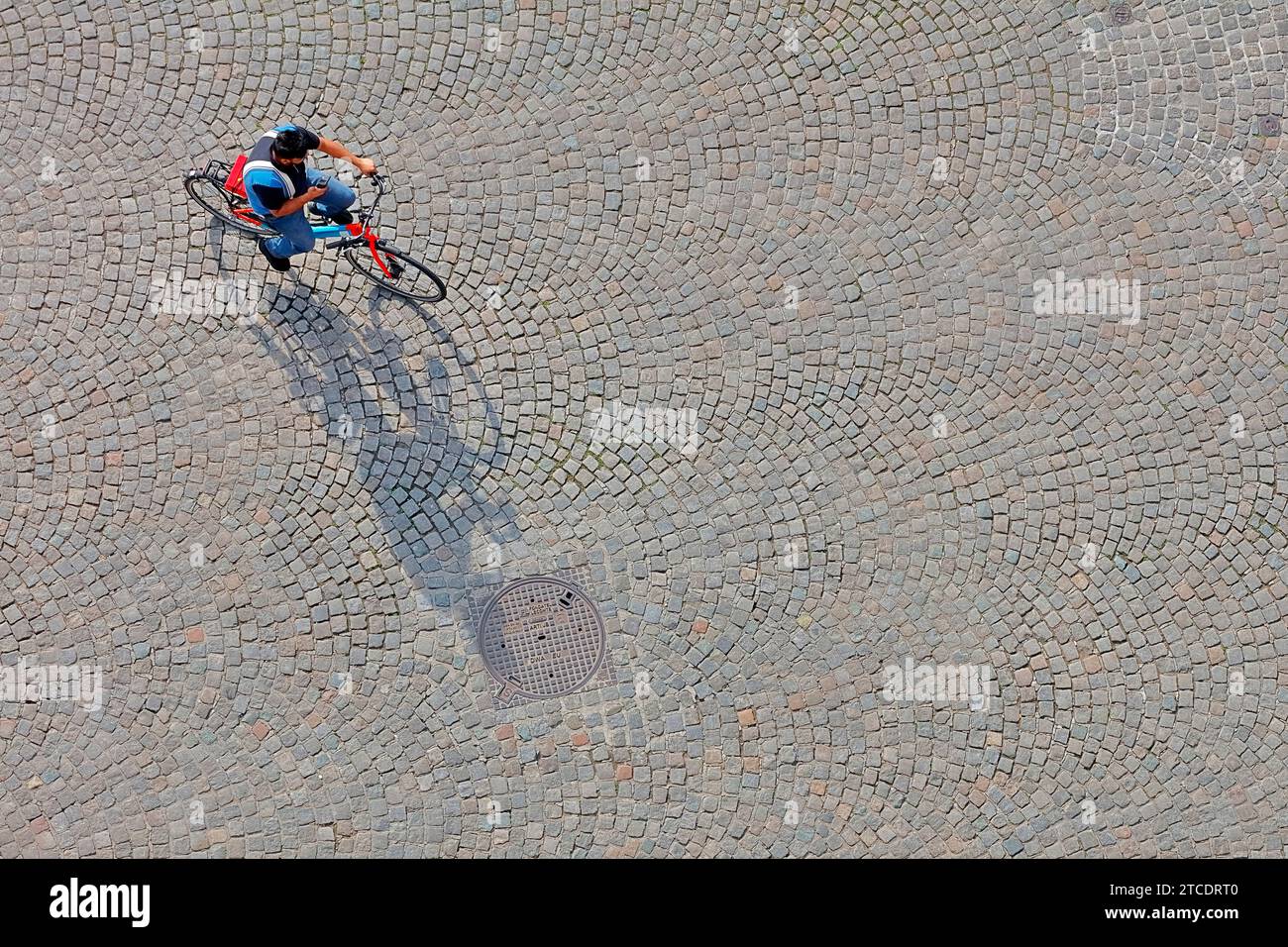 cyclist from above, Belgium, West Flanders, Bruegge Stock Photo