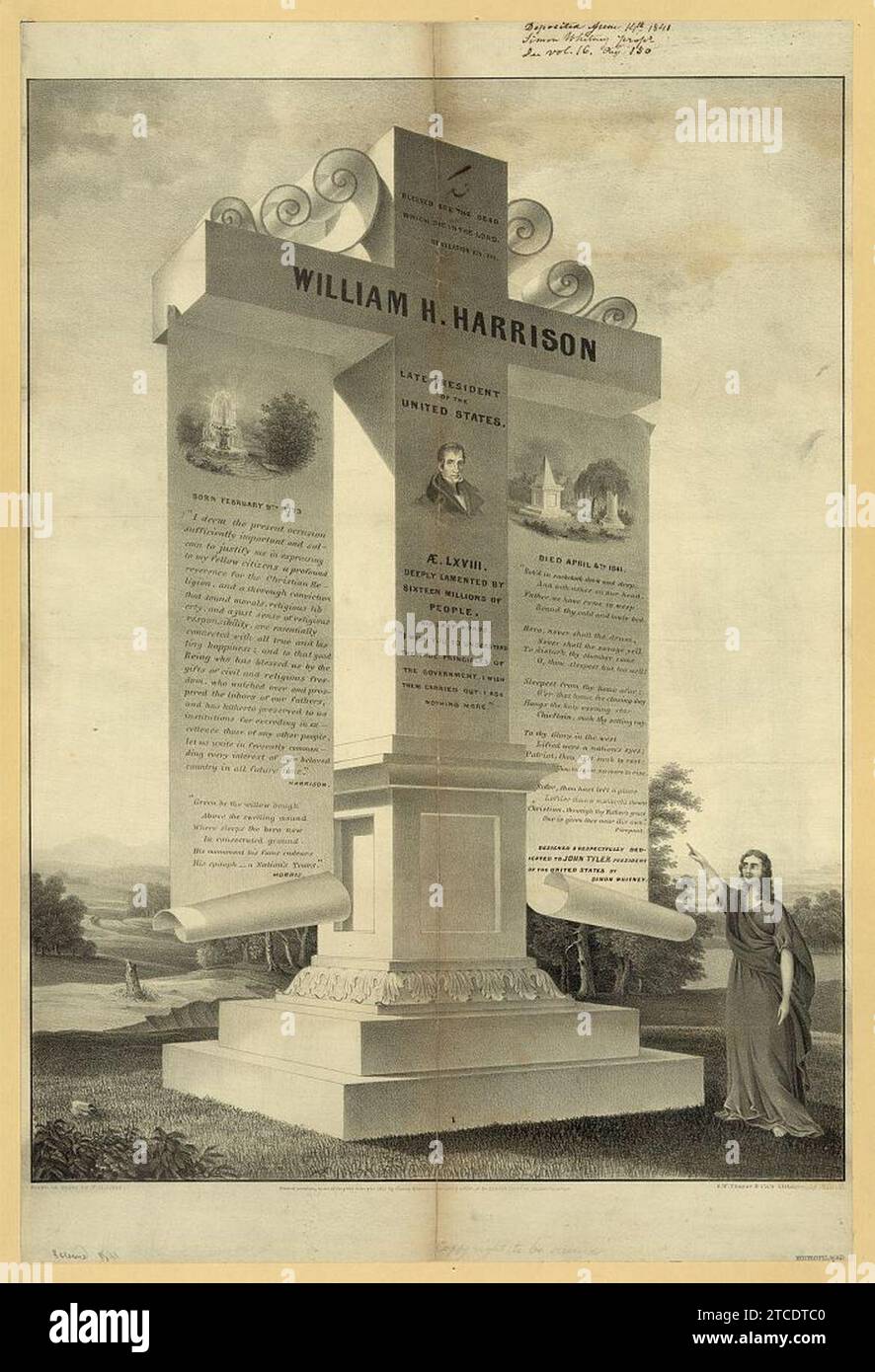 William H. Harrison. Late president of the United States. Æ LXVIII. Deeply lamented by sixteen millions of people - drawn on stone by F.H. Lane ; B.W. Thayer & Co.'s lithography, Boston. Stock Photo