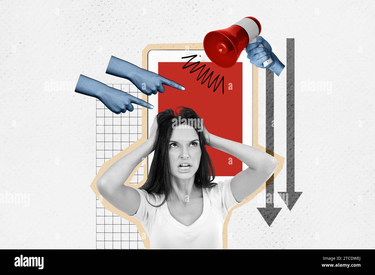 Collage poster banner young woman avoid internet harassment bullying ...