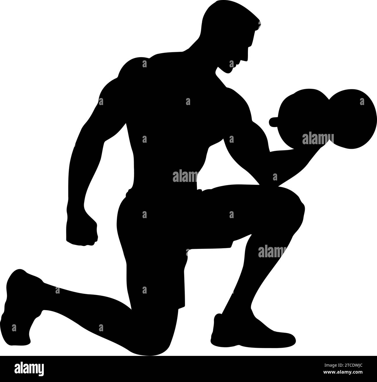Bodybuilder silhouette lifting a dumbbell. Vector illustration Stock Vector