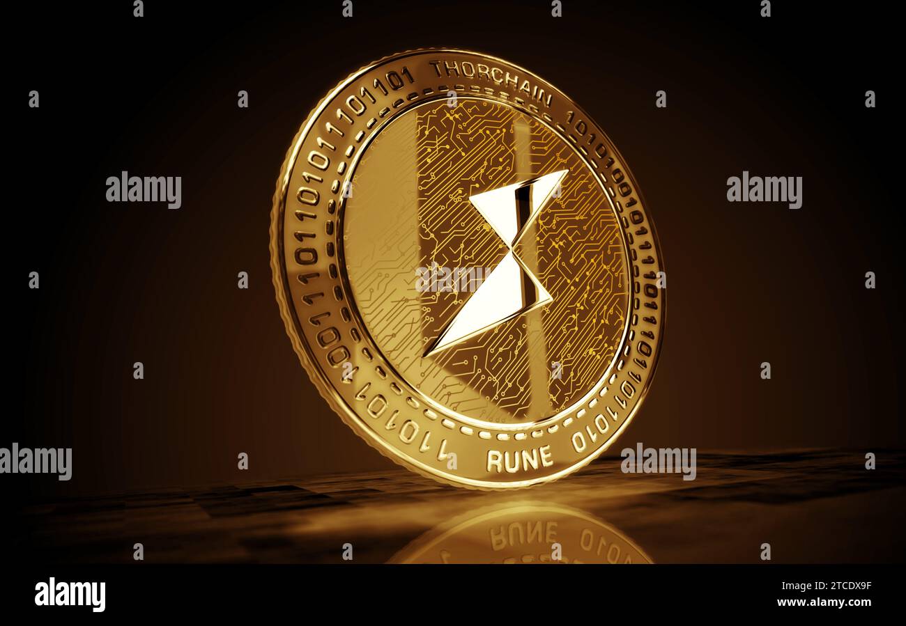 ThorChain RUNE cryptocurrency gold coin on green screen background ...