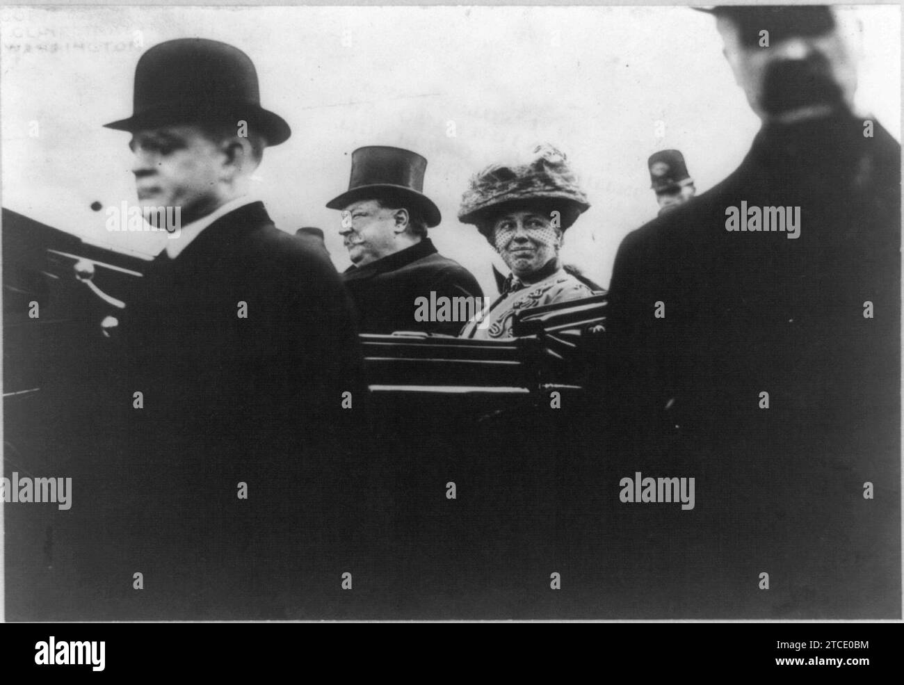 William Howard Taft, head-and-shoulders portrait, facing left; in car with his wife on Inauguration Day Stock Photo
