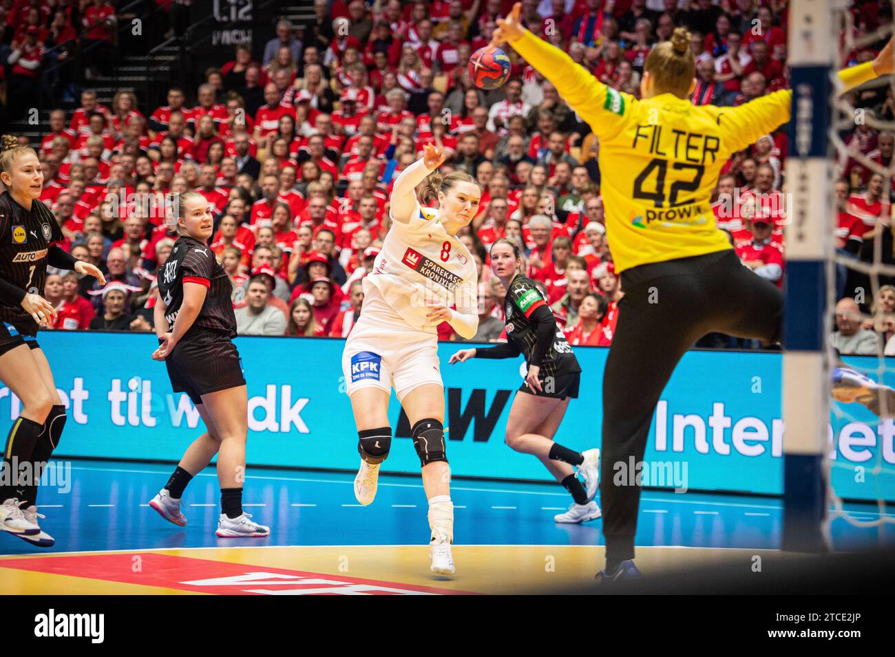 Herning, Denmark. 11th Dec, 2023. Anne Mette Hansen (8) of Denmark seen