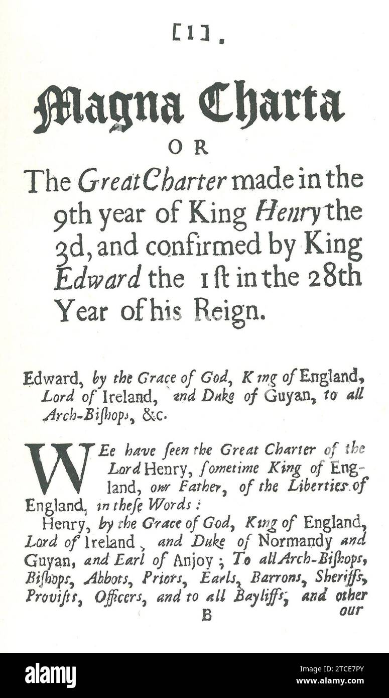 William Penn, The Excellent Priviledge of Liberty and Property (1687, first page; 1897 reprint). Stock Photo