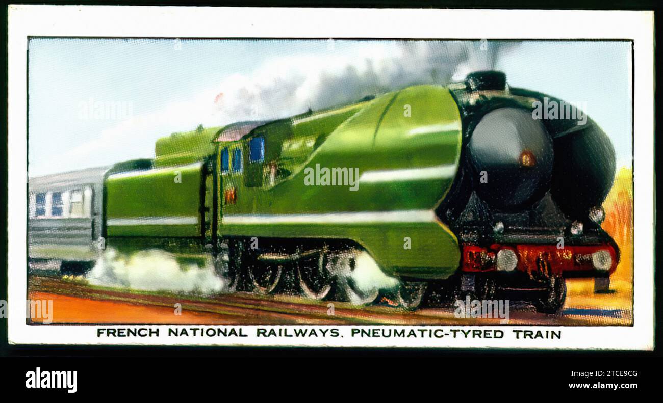 French Pneumatic Tyred Train - Vintage British Tradecard Stock Photo ...