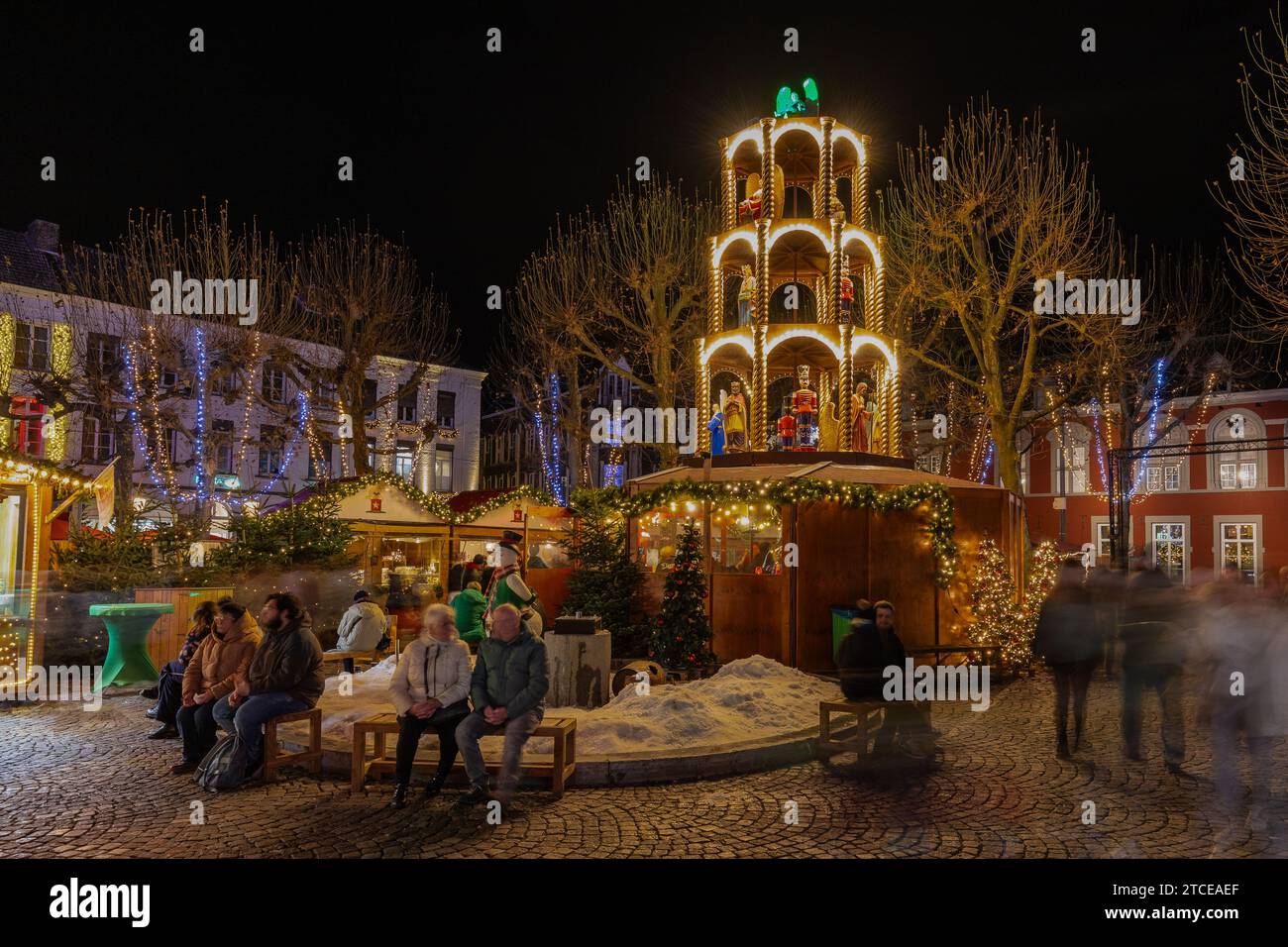 The Christmas market in downtown Maastricht which is very popular among tourist with annual on average 1 million visitors in the month of December Stock Photo