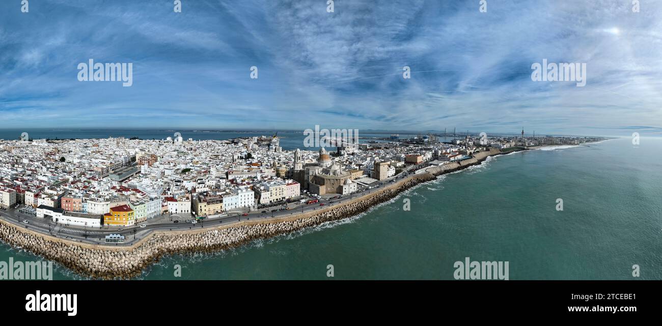 aerial views of the beautiful city of Cadiz in southern Spain ...