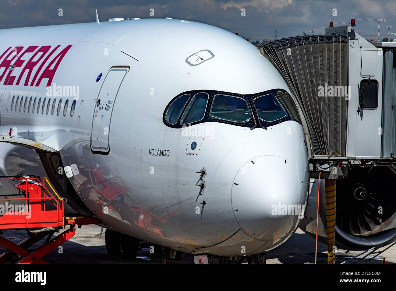 Madrid, Spain; May 31, 2023: A fabulous airbus A350-900, which is a new-generation wide-body aircraft of the Spanish airline Iberia, parked at Madrid Stock Photo