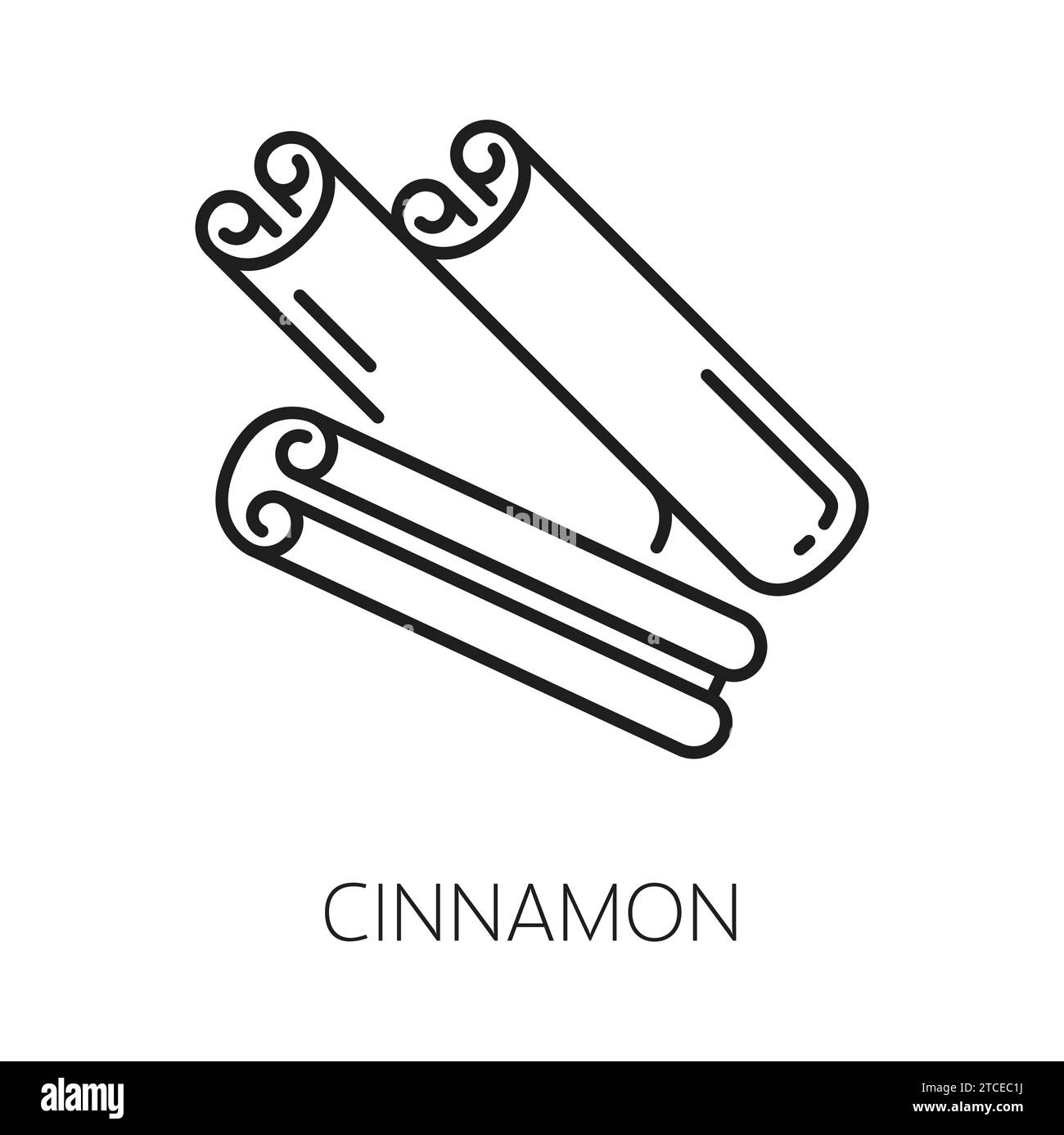Rolled cinnamon sticks isolated culinary condiment outline icon. Vector scented plant, spa aromatherapy. Flavoring seasoning, dry rolled spicy bakery Stock Vector