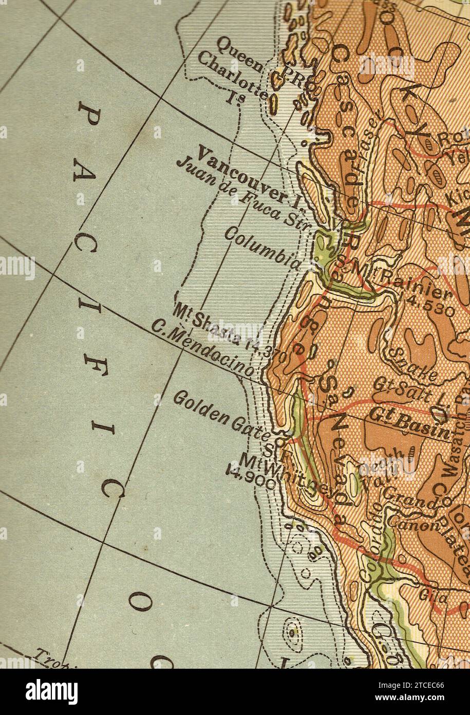 A vintage antique geographical - A Vintageantique Geographical Map In Sepia Showing The West Coast Of North America 2TCEC66