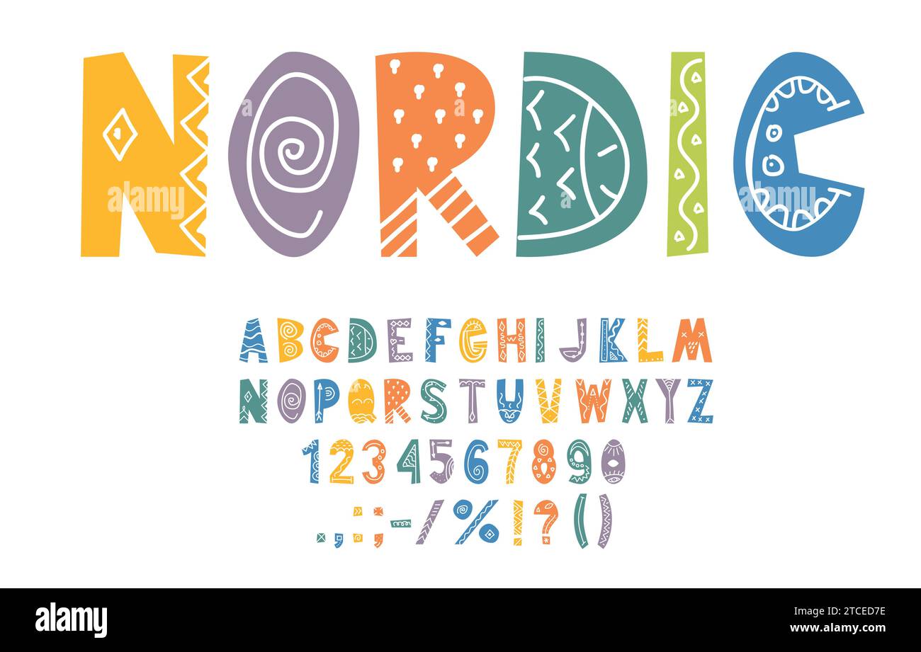 Nordic font, Scandinavian type or traditional folk typeface, vector
