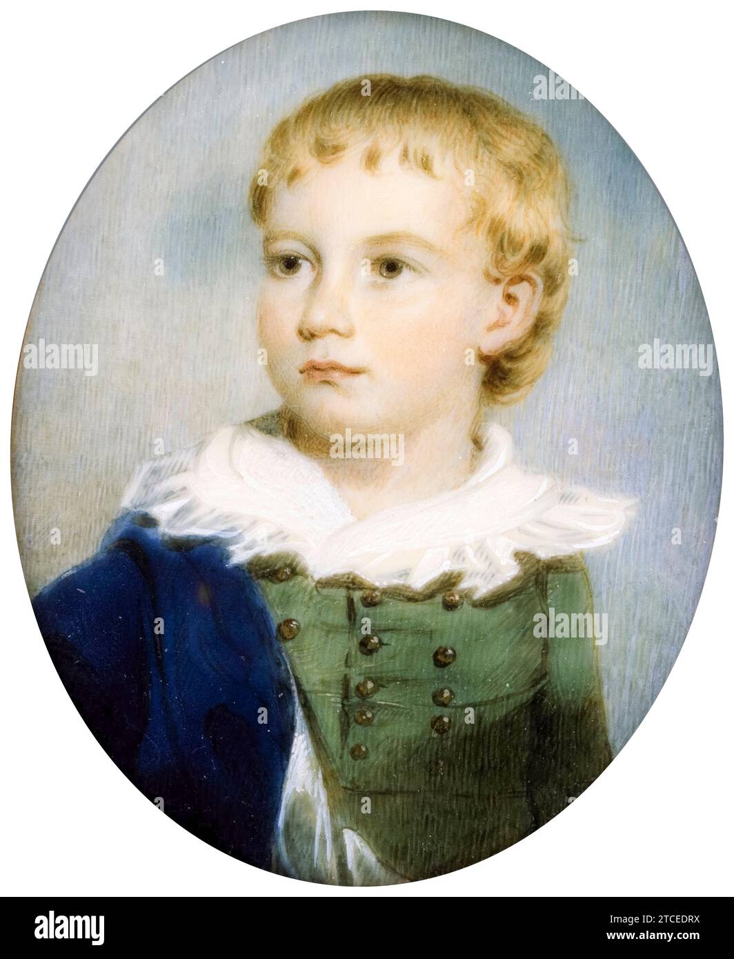 James Nixon, Portrait of a Boy, portrait miniature watercolour painting on ivory, 1805-1825 Stock Photo