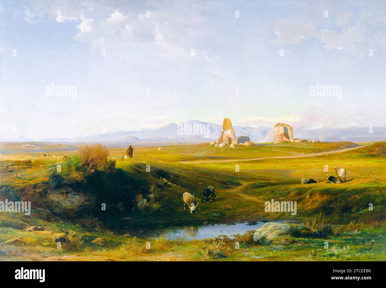 Jean-Achille Benouville, A View of the Roman Countryside, landscape painting in oil on canvas, 1848 Stock Photo