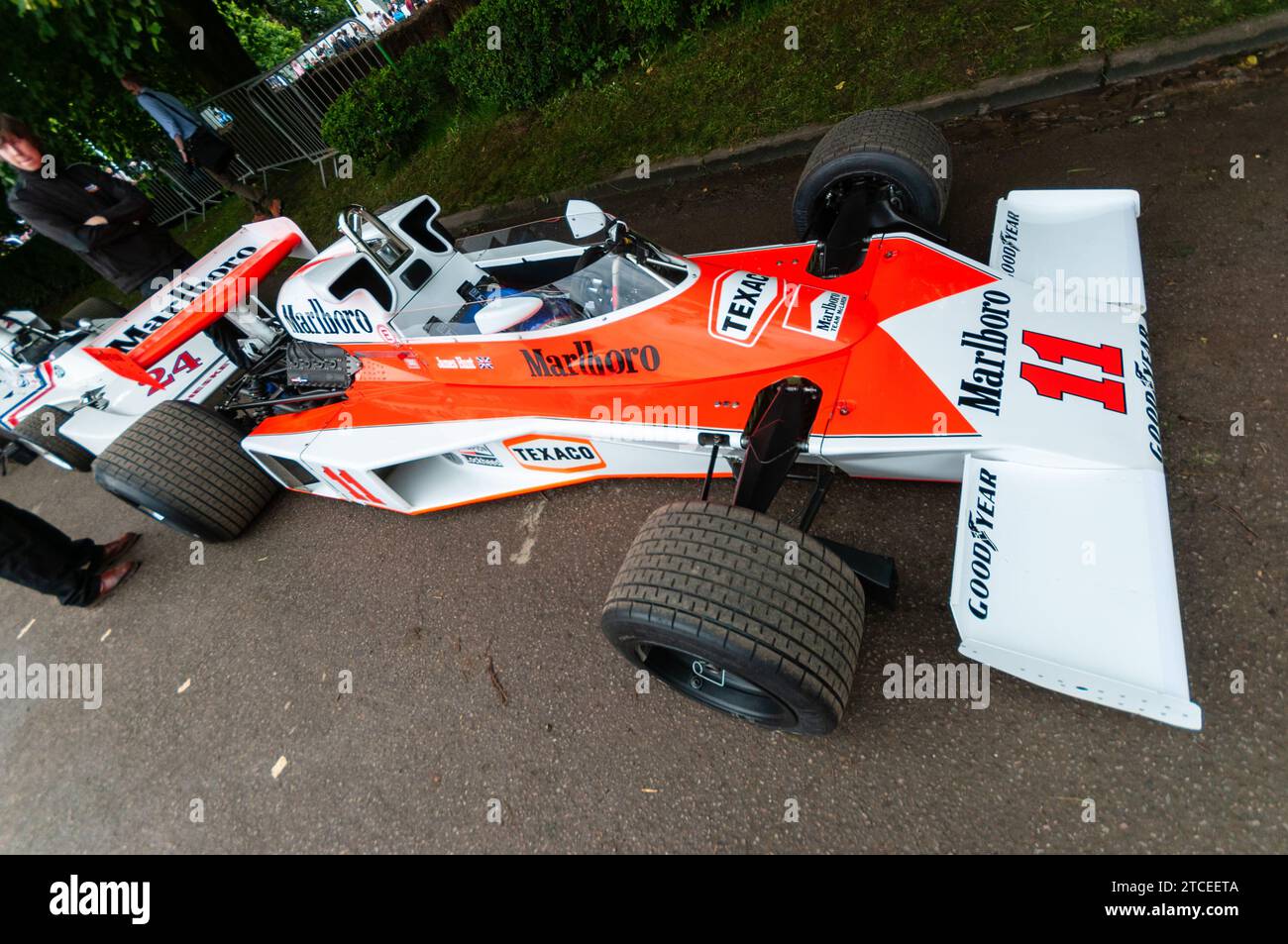 James Hunt's 1976 McLaren Cosworth M23D at the 2016 Goodwood Festival of Speed celebrating the fortieth year of his Grand Prix Formula 1 title win Stock Photo