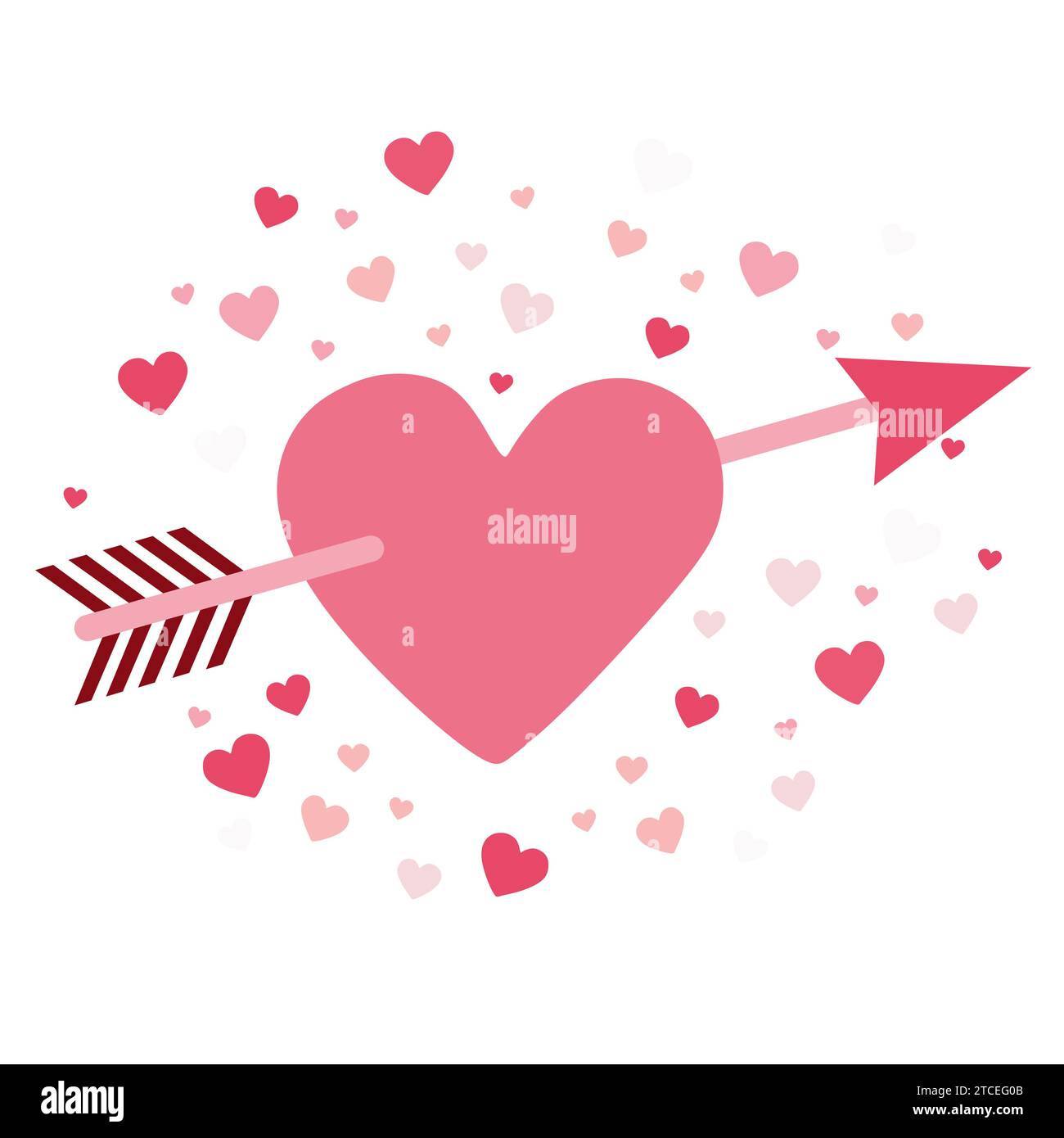 Archery arrow inside heart, concept of love cupid. Vector Flat clipart, Valentine Day holiday Art. Design object for Greeting postcard with Warm Emoti Stock Vector
