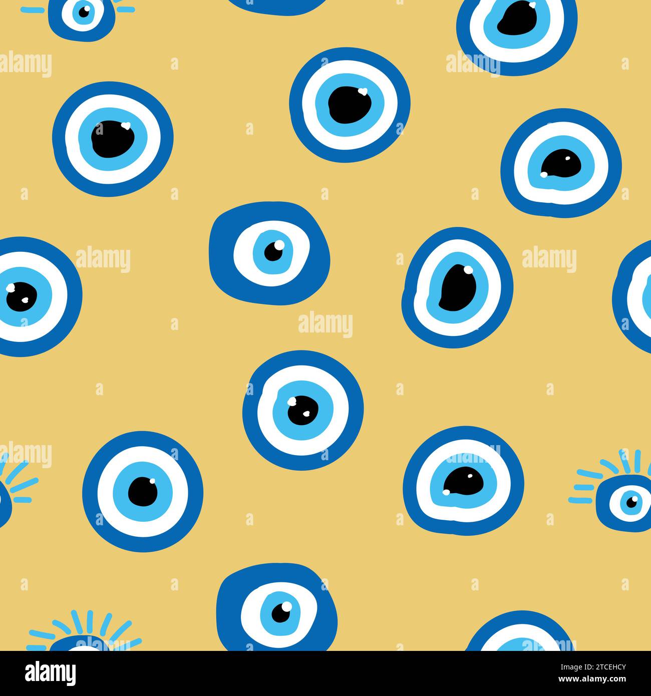 Evil eye Heavenly seamless pattern with suns, moons, stars, palms. For