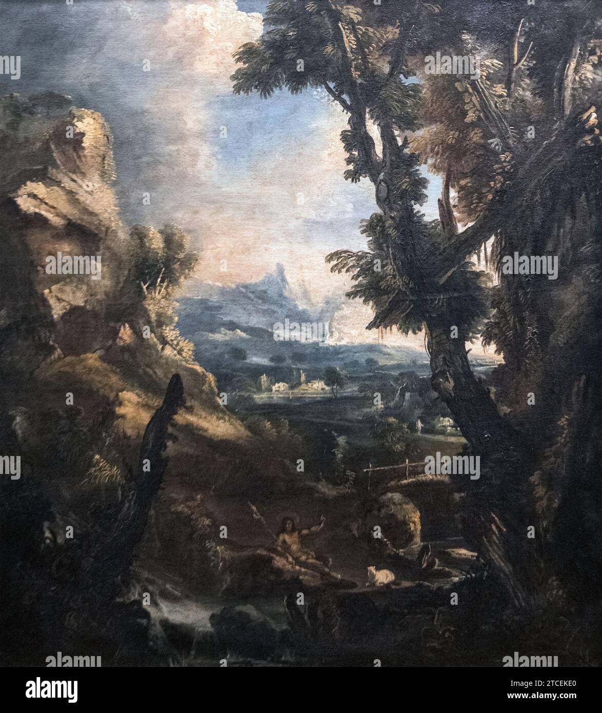 Alessandro Magnasco: 'Landscape with John The Baptist' (18th Century) Stock Photo