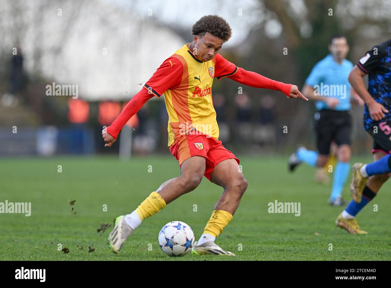 Lens, France. 12th Dec, 2023. Kembo Diliwidi (13) of RC Lens pictured in action during the Uefa Youth League matchday 6 game in group B in the 2023-2024 season between the youth teams Under-19 of Racing Club de Lens and FC Sevilla on December 12, 2023 in Lens, France. (Photo by David Catry/Isosport) Credit: sportpix/Alamy Live News Stock Photo