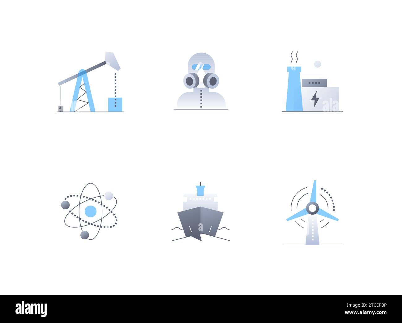 Industrialization and energy sources - flat design style icons set Stock Vector