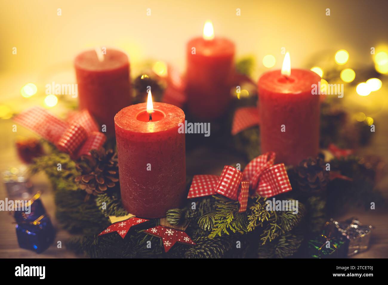 Advent Wreath With Three Burning Candles Stock Photo Alamy