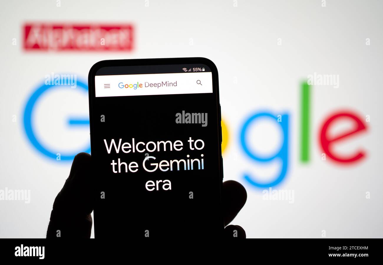 Google Gemini AI project displayed on mobile device Stock Photo