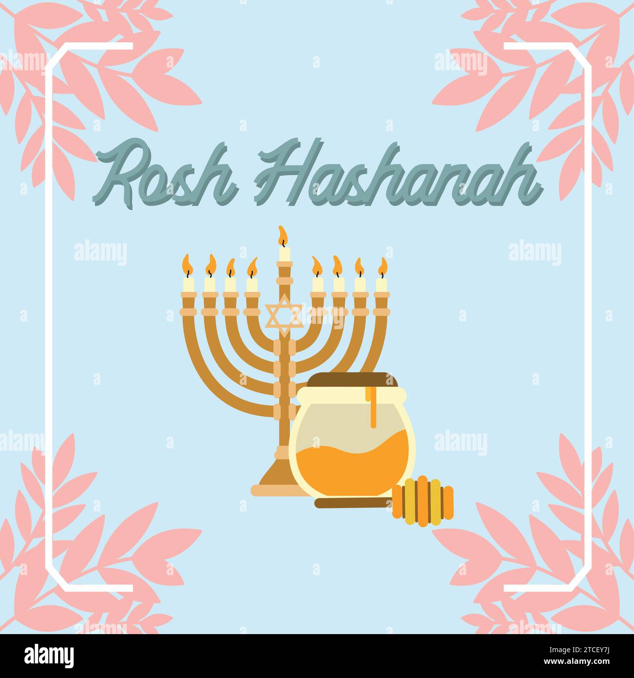 Rosh hashanah colored poster with candlestick and honey pot Vector