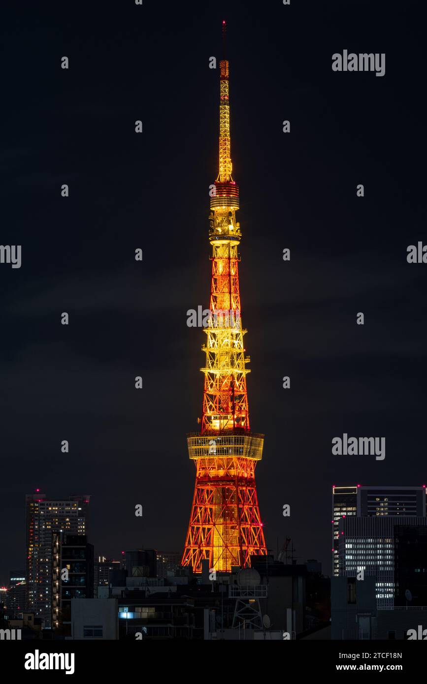 night view of the famous Tokyo tower Stock Photo