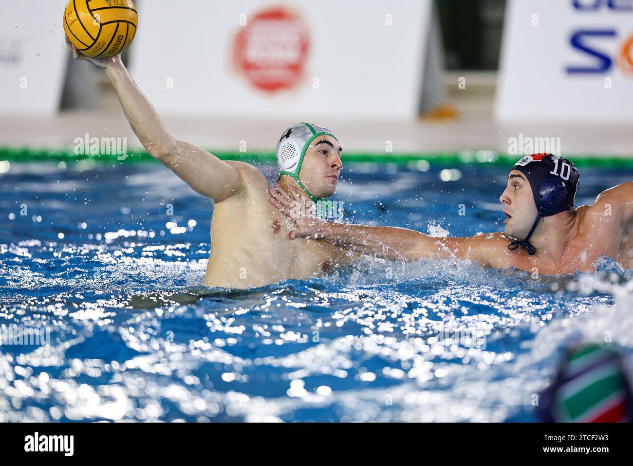 Rome, Italy. 12th Dec, 2023. Mauro Voncina (Astra Nuoto Roma) vs Davide Occhione (Telimar Palermo) during Astra Nuoto Roma vs Telimar Palermo, Waterpolo Italian Serie A match in Rome, Italy, December 12 2023 Credit: Independent Photo Agency/Alamy Live News Stock Photo