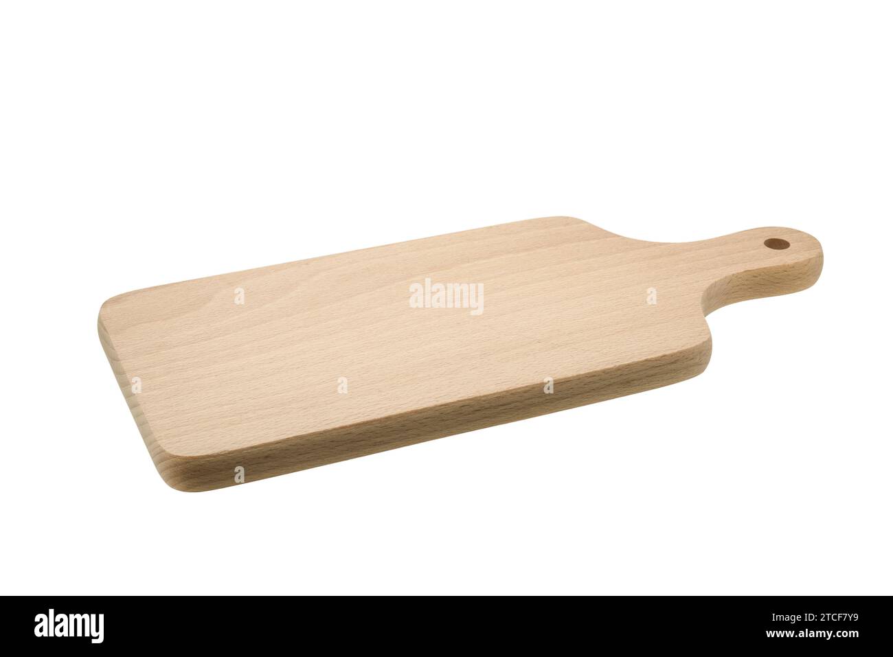 Wooden rectangular cutting board isolated on white background. Stock Photo