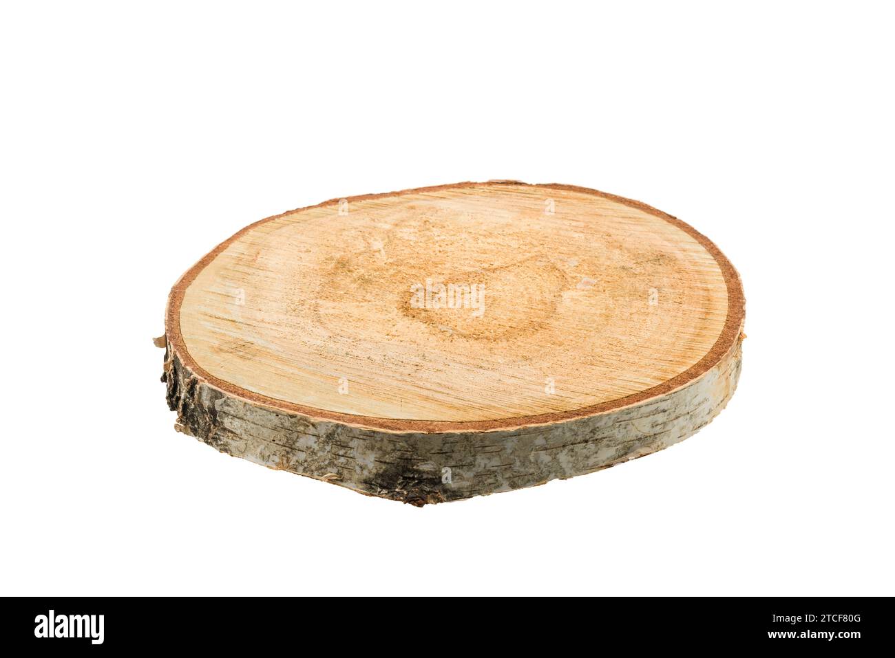 Wooden rustic cutting board isolated on white background. Stock Photo