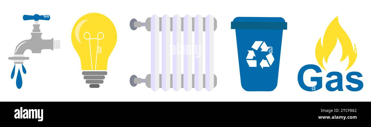 Communal services. Water, Light, Garbage, Gas, Heating Stock Vector