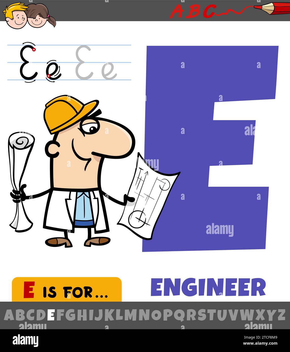 Educational cartoon illustration of letter E from alphabet with Educational cartoon illustration of letter E from alphabet with