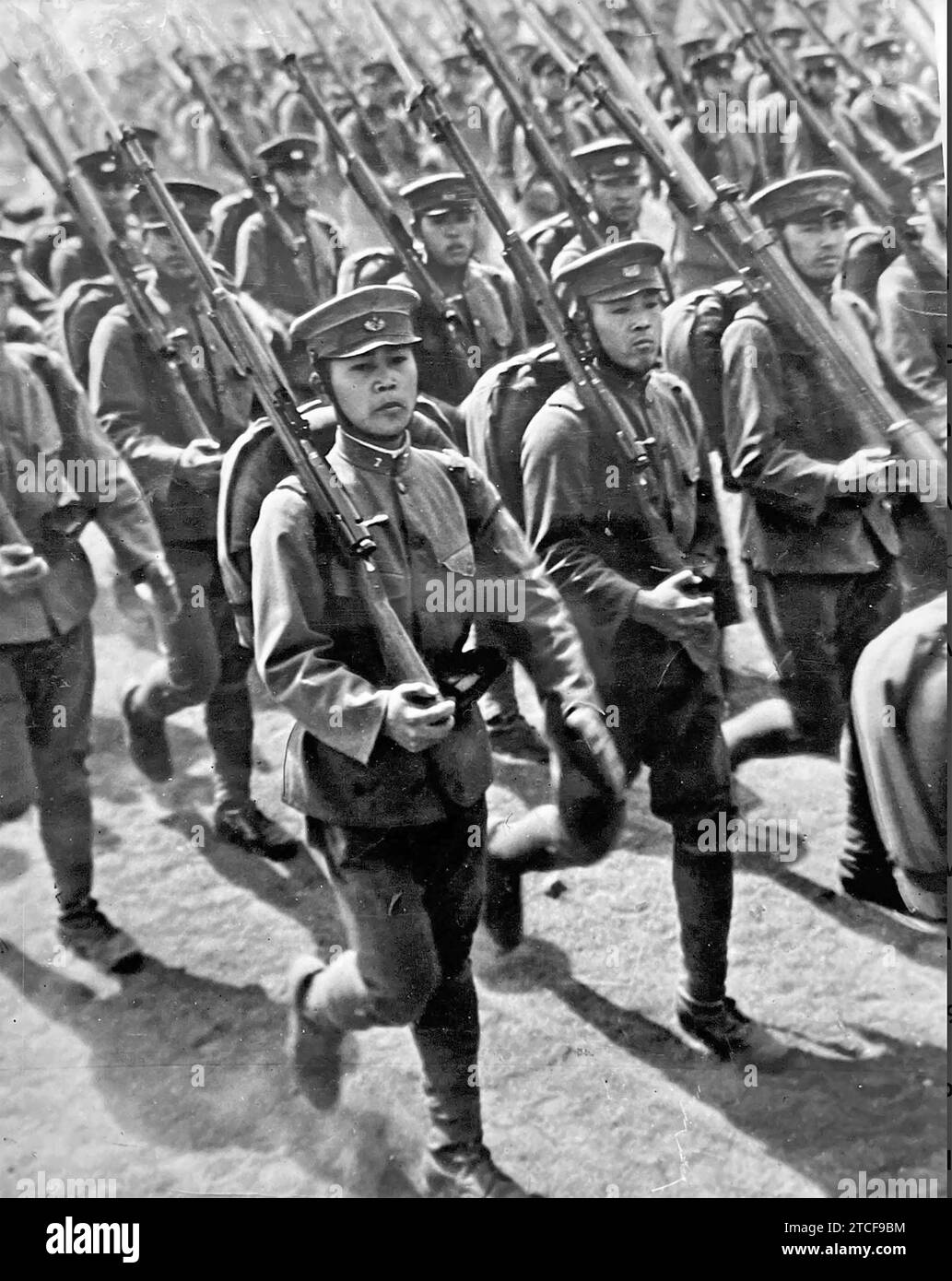 JAPANESE IMPERIAL GUARD march on Yoyogi parade ground in Tokyo to celebrate Emperor Hirohito's birthday , 29 April  1941 Stock Photo