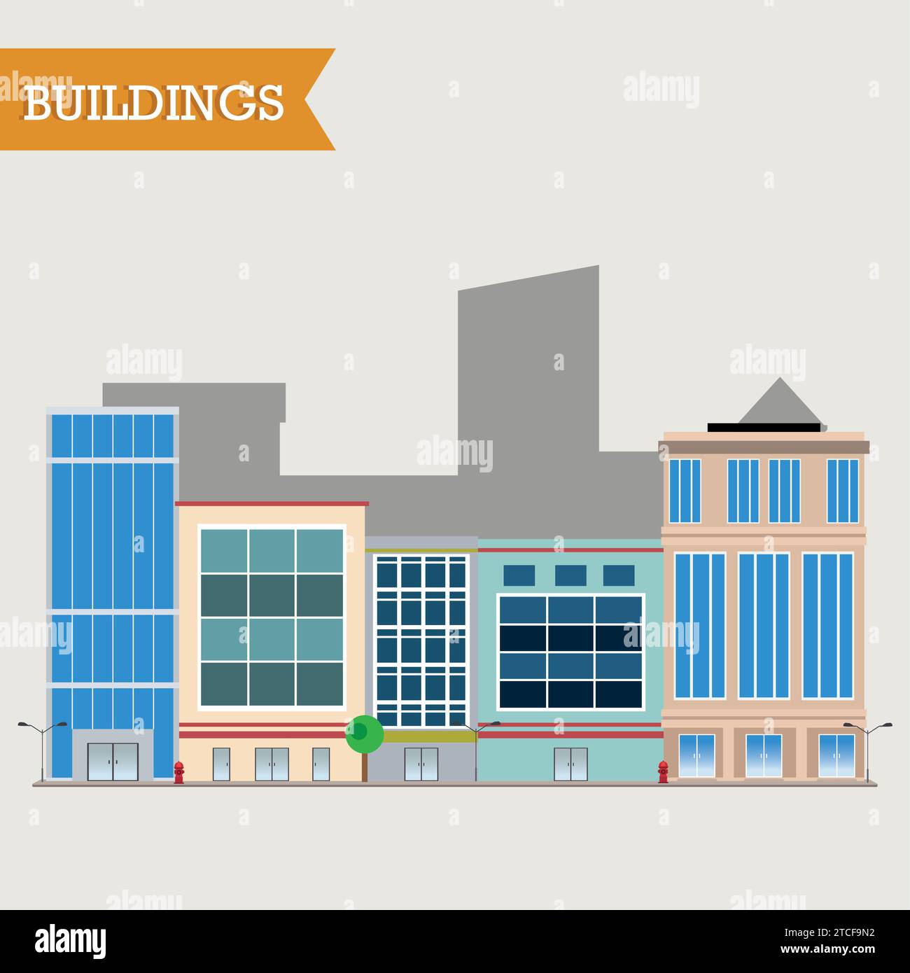 Isolated colored street city view with different buildings Vector Stock ...