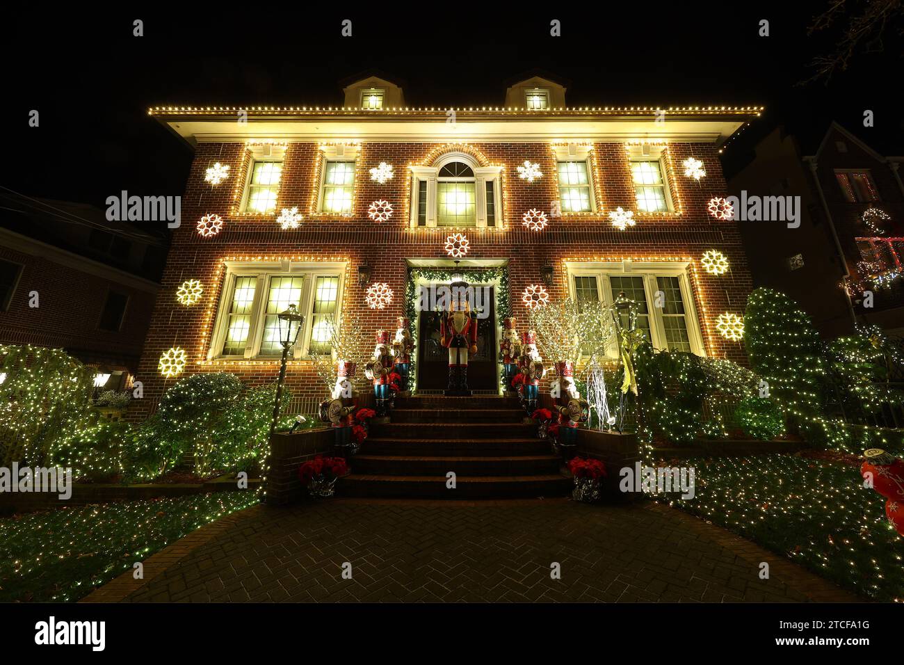 Nutcracker Christmas Decorations stand guard outside a home in the