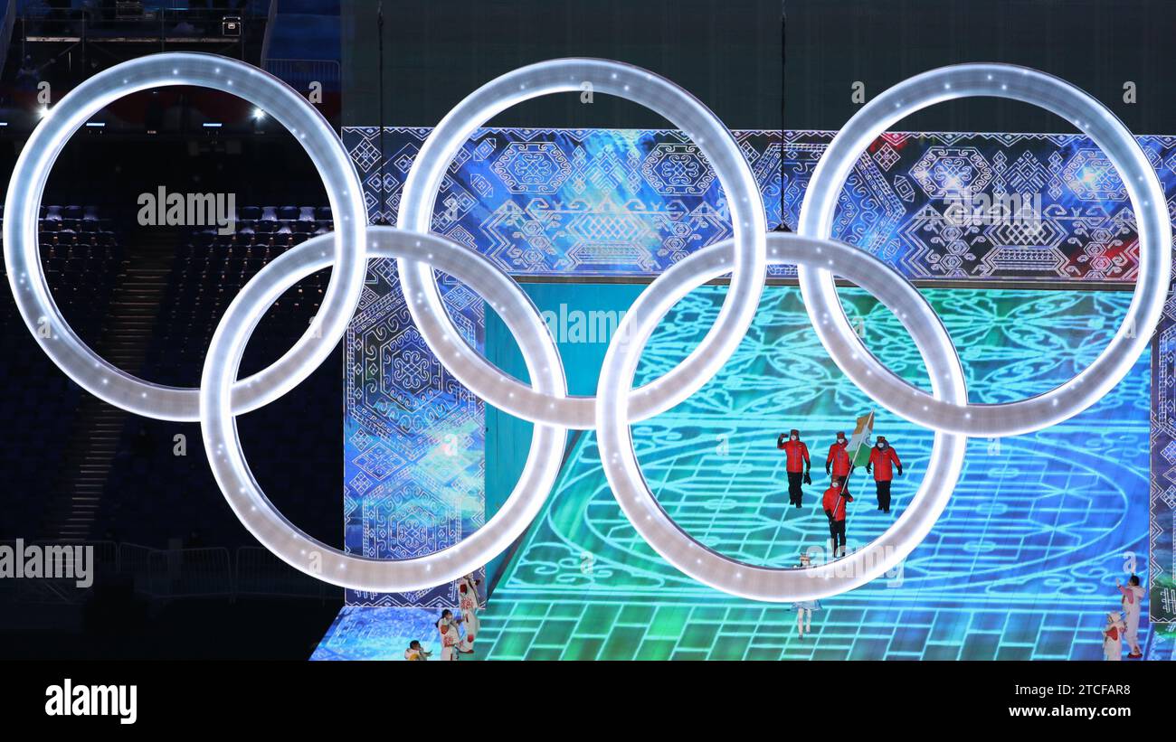 FEB 4, 2022 Beijing, China Arif Khan is the flag bearer of Team