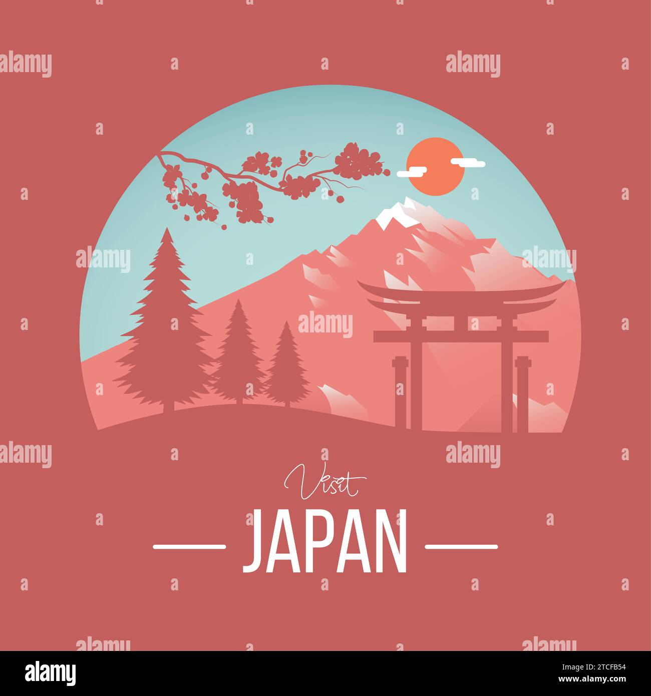 Traditional red modern japan landscape Vector Stock Vector Image & Art ...