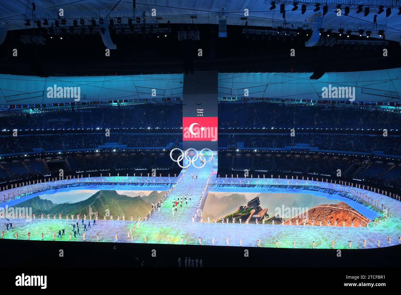 FEB 4, 2022 - Beijing, China: Furkan Akar and Aysenur Duman are the flag bearers of Team Turkey during the Parade of Nations in the Opening Ceremony of the Beijing 2022 Winter Olympic Games (Photo: Mickael Chavet/RX) Stock Photo