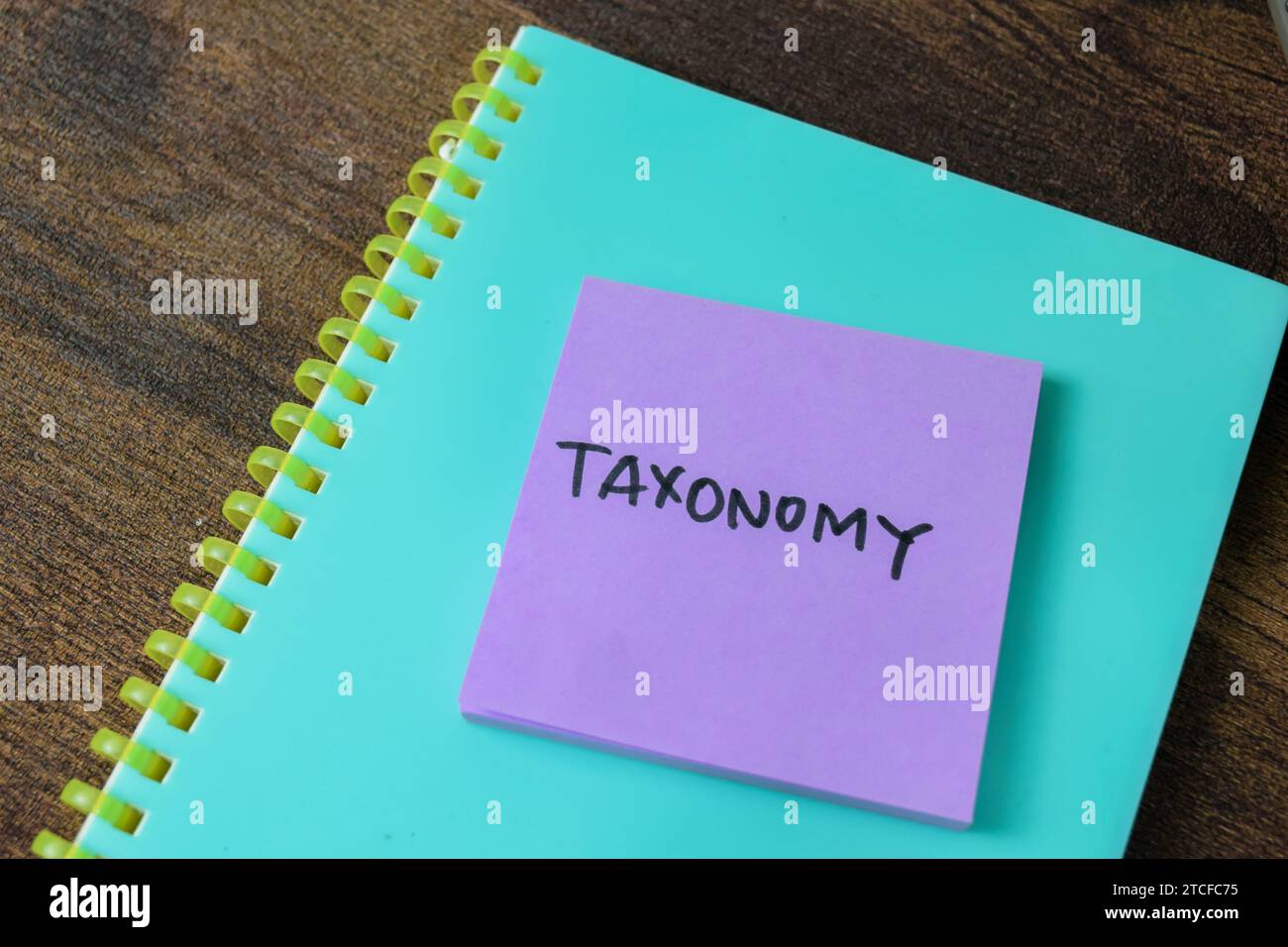 Concept of Taxonomy write on sticky notes isolated on white background. Stock Photo