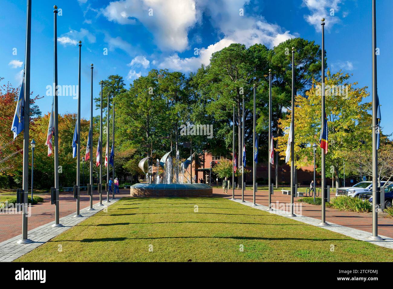 The Living History Museum entrance fountain at the Jamestown Settlement, VA Stock Photo