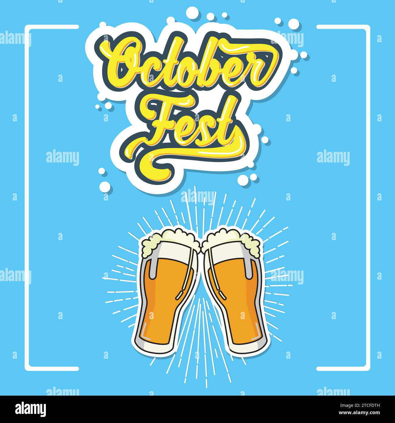 Pair of beer mugs with foam Oktoberfest festival poster Vector Stock ...