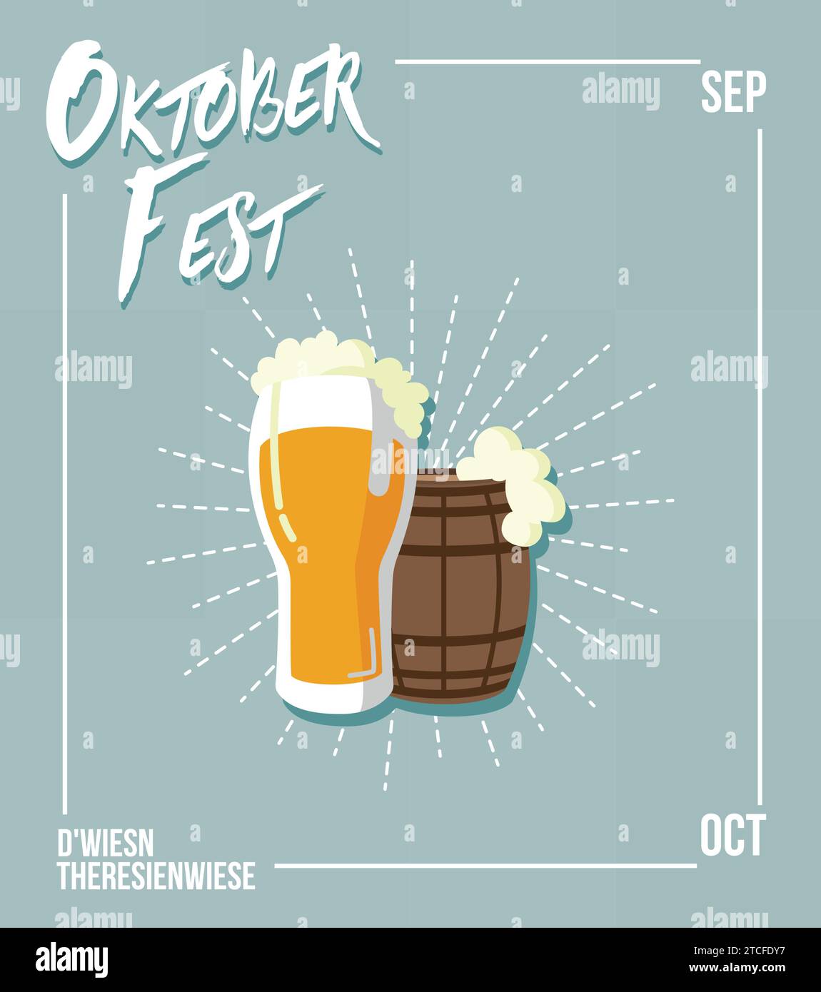 Beer mug with foam and barrel Oktoberfest festival poster Vector Stock ...