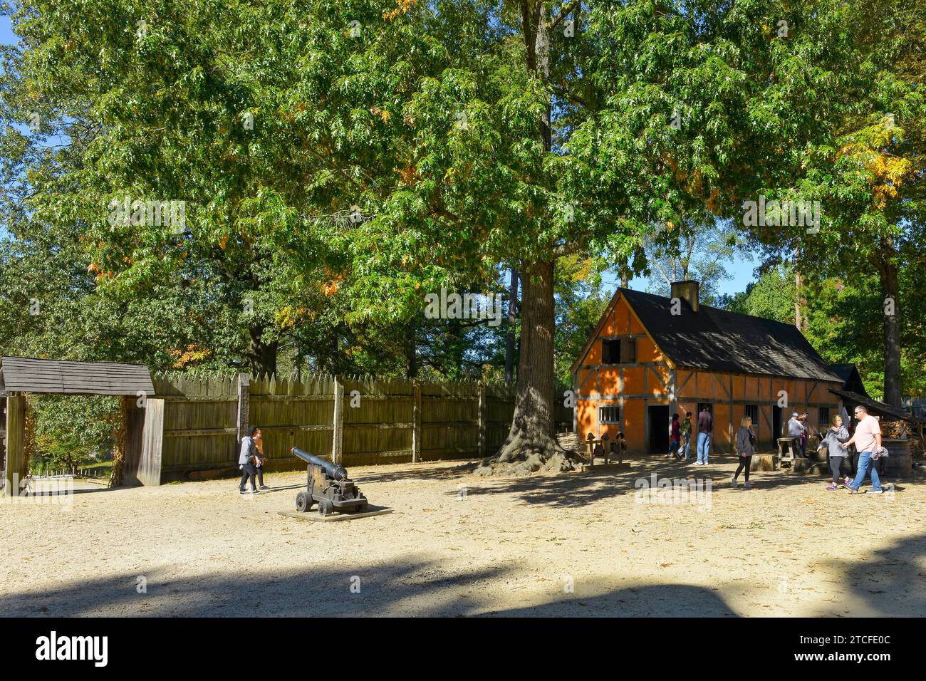 Re-created fort depicting the Virginia Company of London outpost of 1610 at the Living History Museum, Jamestown Settlement, VA Stock Photo